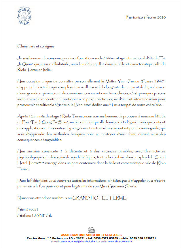 Lettre d'invitation Riolo Terme 